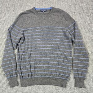 Allen Solly Sweater Mens Large Gray V-Neck Cashmere Striped Pullover Tight-Knit